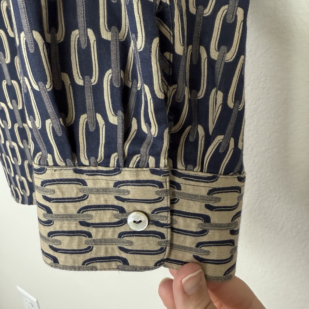 Foxcroft Taylor Stripe Chain Long Sleeve Button Up Womens Size 24W Bit & Bridle - Picture 3 of 8